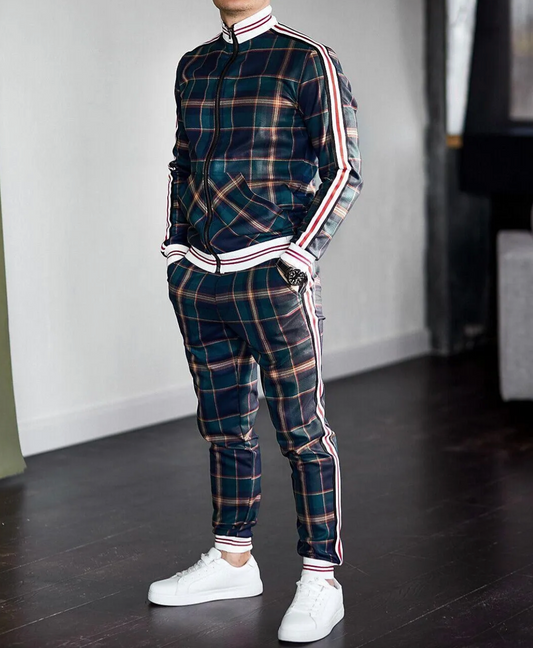 Stylish Men's Plaid Tracksuit