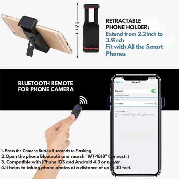 Telescopic Phone Tripod with Bluetooth Remote – Universal Selfie Stick and Stand