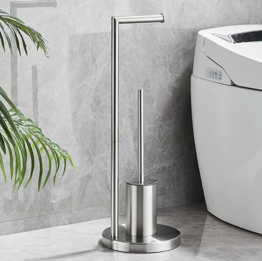 Toilet Roll Holder with Integrated Toilet Brush for Bathroom