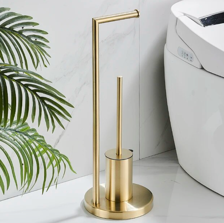 Toilet Roll Holder with Integrated Toilet Brush for Bathroom
