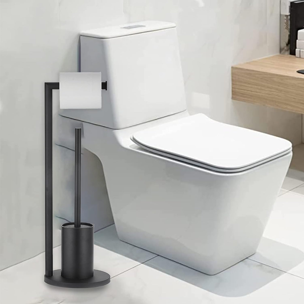 Toilet Roll Holder with Integrated Toilet Brush for Bathroom