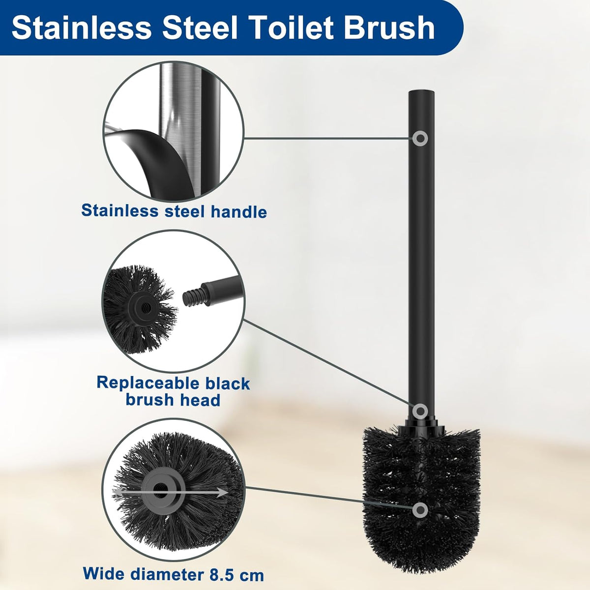 Toilet Roll Holder with Integrated Toilet Brush for Bathroom