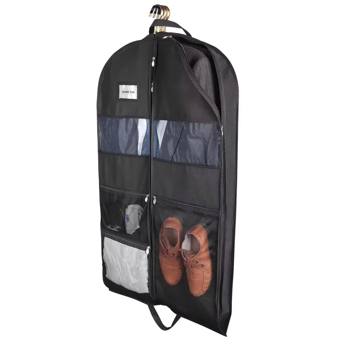 Travel Garment Bag | Dual Zippers & XXL Pockets | Breathable & Transparent | 43-Inch Hanging Suit Organizer