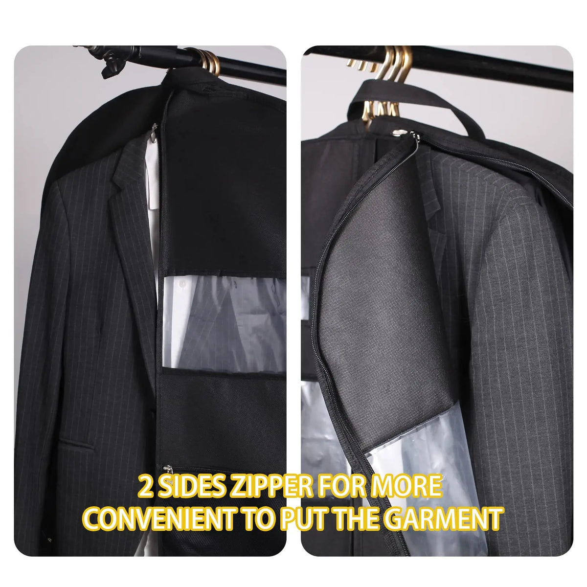 Travel Garment Bag | Dual Zippers & XXL Pockets | Breathable & Transparent | 43-Inch Hanging Suit Organizer