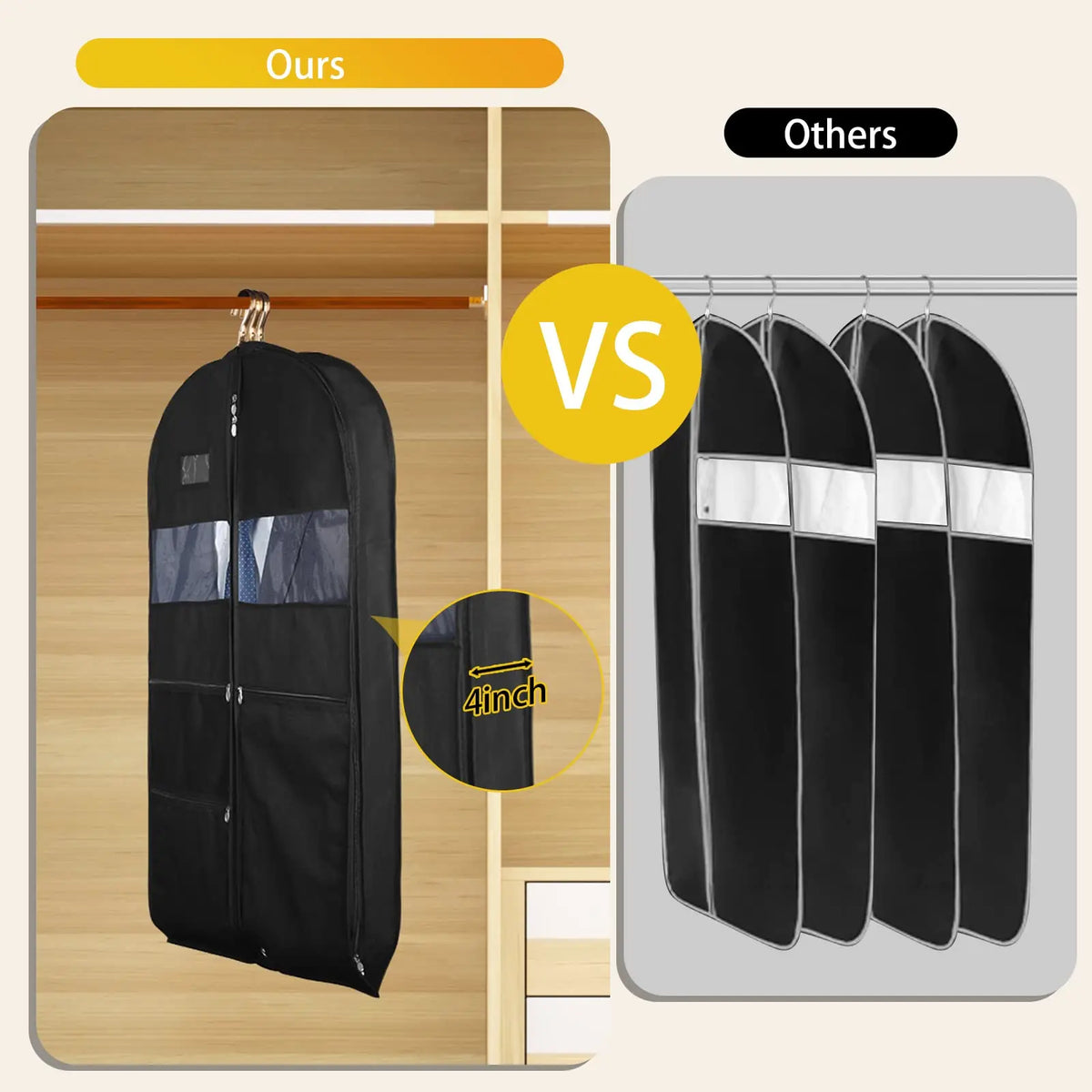 Travel Garment Bag | Dual Zippers & XXL Pockets | Breathable & Transparent | 43-Inch Hanging Suit Organizer
