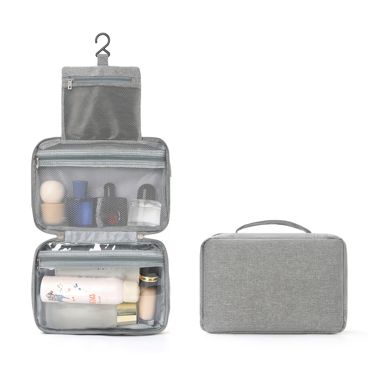 Travel Toiletry Bag with Hook and Multiple Compartments