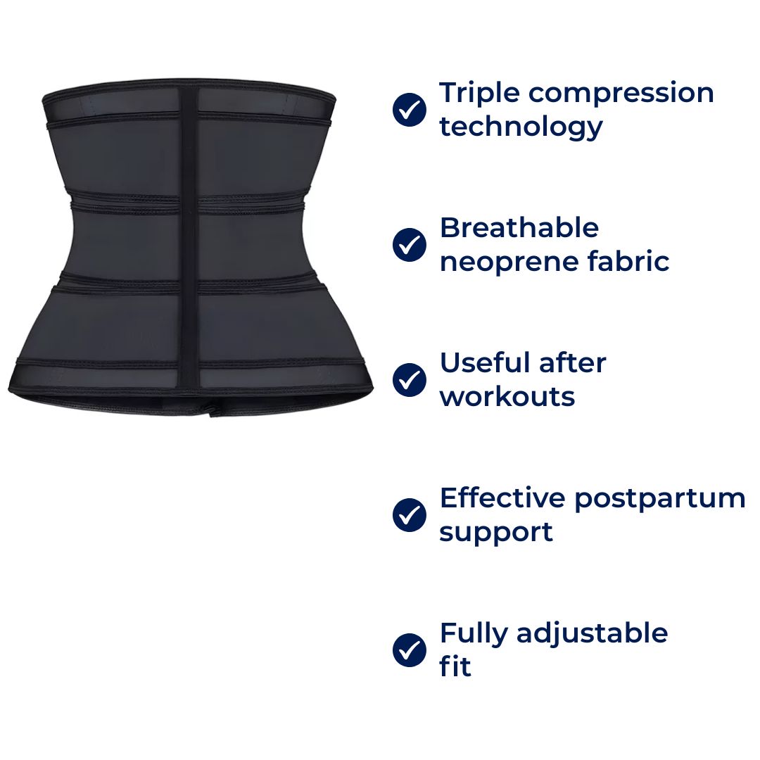 Triple Compression Breathable Neoprene Waist Trainer Belt for Post-Workout and Postpartum Use