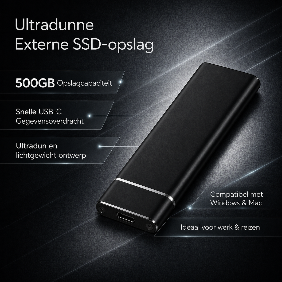 Ultra-Slim Portable 500GB USB-C External SSD