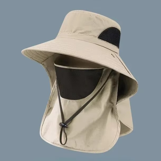 UV-Protection Outdoor Sun Hat with Wide Brim and Neck Flap for Hiking, Fishing, and Camping