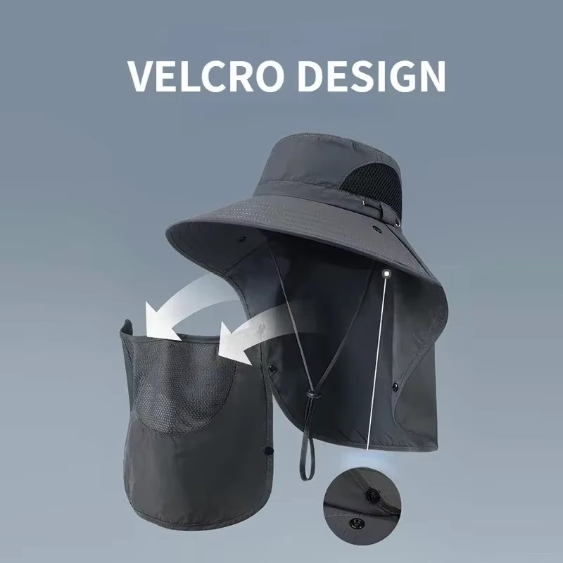 UV-Protection Outdoor Sun Hat with Wide Brim and Neck Flap for Hiking, Fishing, and Camping