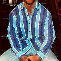Vintage-Style Long-Sleeve Striped Button-Up Shirt