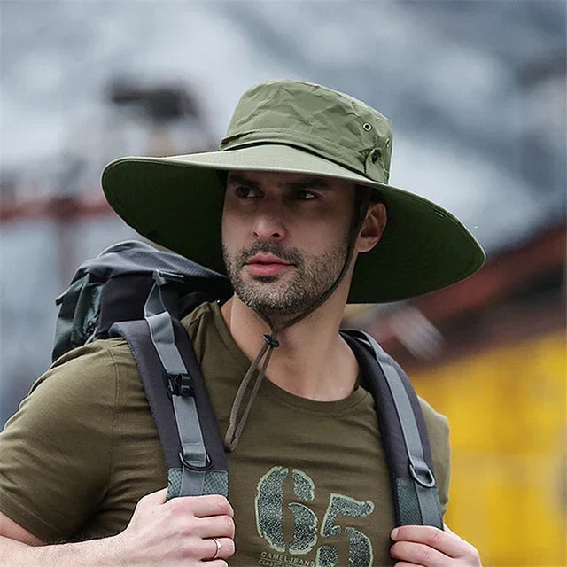 Water-Repellent Outdoor Summer Ranger Hat with Chin Strap