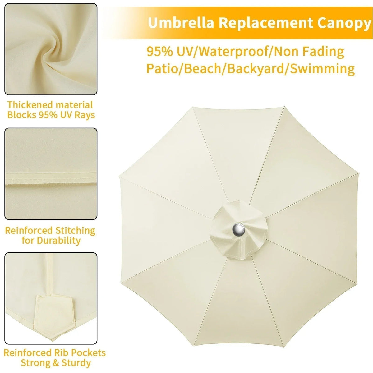 Water-Repellent Parasol Canopy for 6/8-Rib Umbrellas with Air Vent