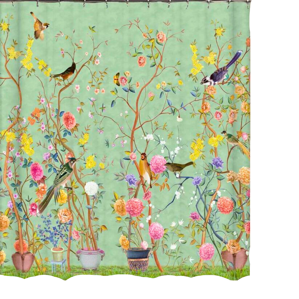 Waterproof Bathroom Shower Curtain with Floral and Bird Print