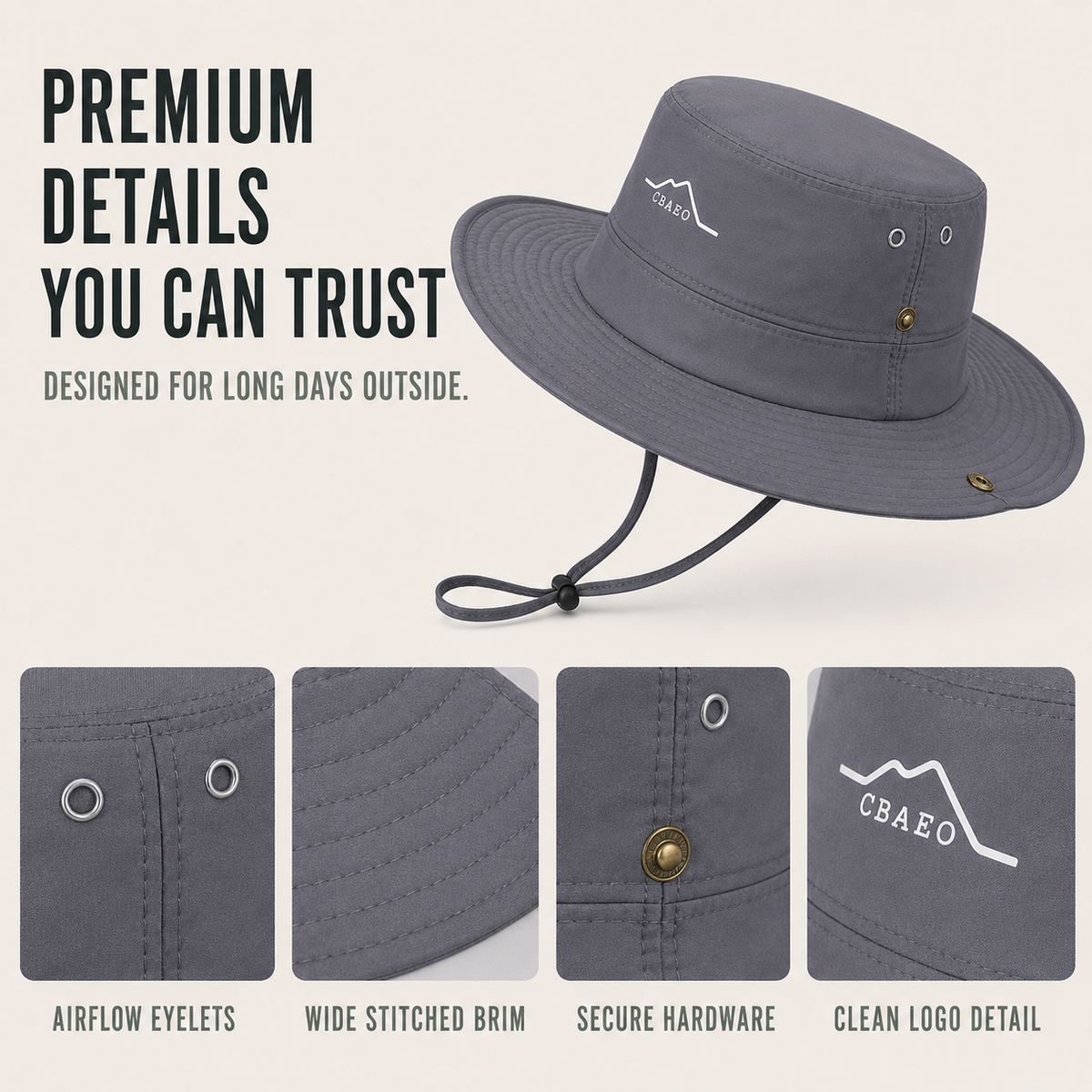 Wide-Brim Waterproof Outdoor Hat