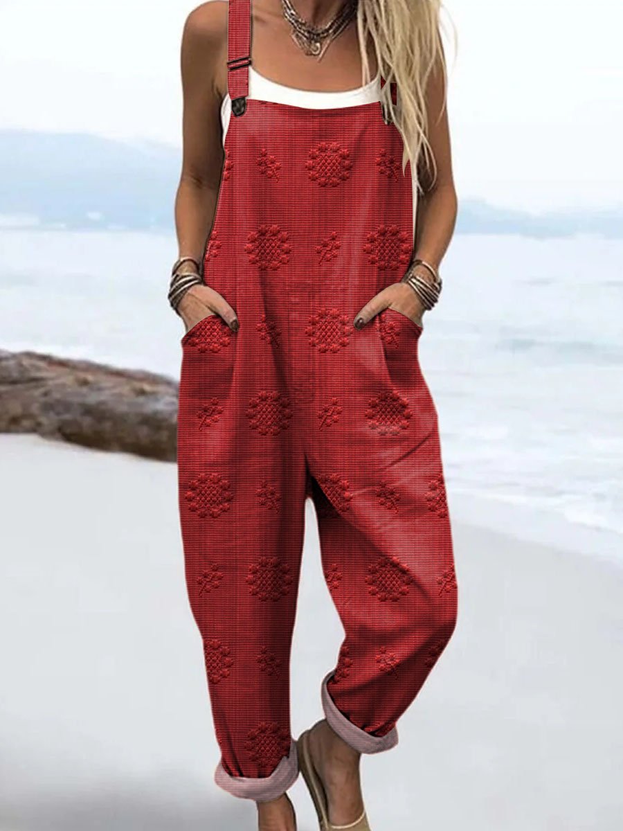 Wide Leg Jumpsuit with Adjustable Straps, Relaxed Fit and Pockets