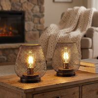 Wireless LED Table Lamps with Warm Light and Mesh Shade – Set of 2