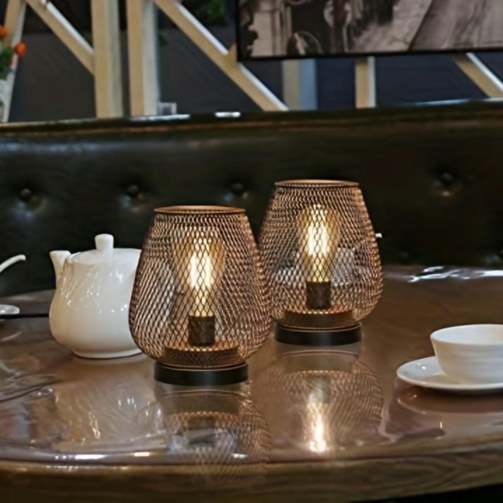 Wireless LED Table Lamps with Warm Light and Mesh Shade – Set of 2