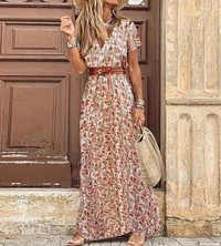 Women's Boho V-Neck Short Sleeve Maxi Dress