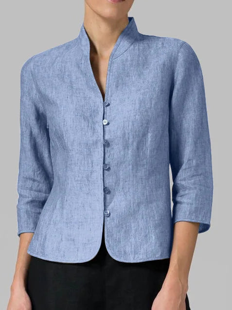 Women's Button-Front 3/4 Sleeve Jacket with Mandarin Collar