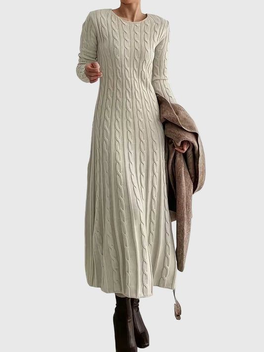 Women's Cable- Long-Sleeve Midi Sweater Dress