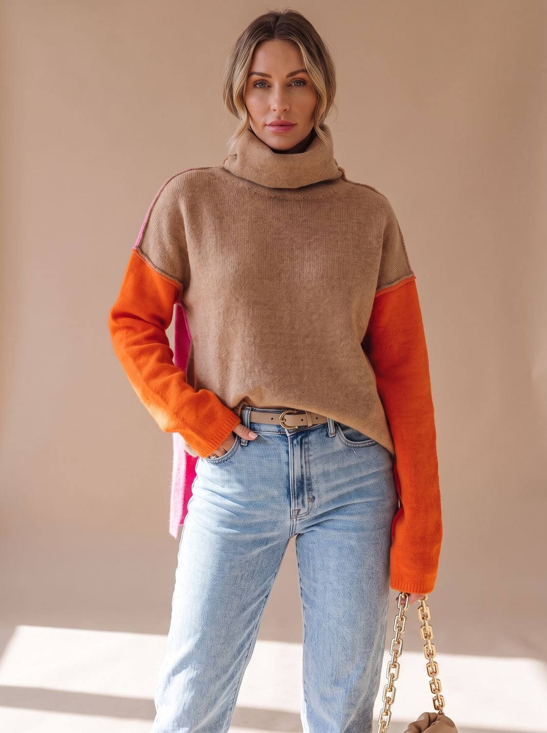 Women's Color Block Relaxed-Fit Turtleneck Sweater