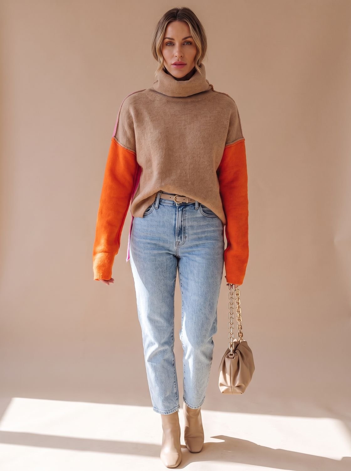 Women's Color Block Relaxed-Fit Turtleneck Sweater
