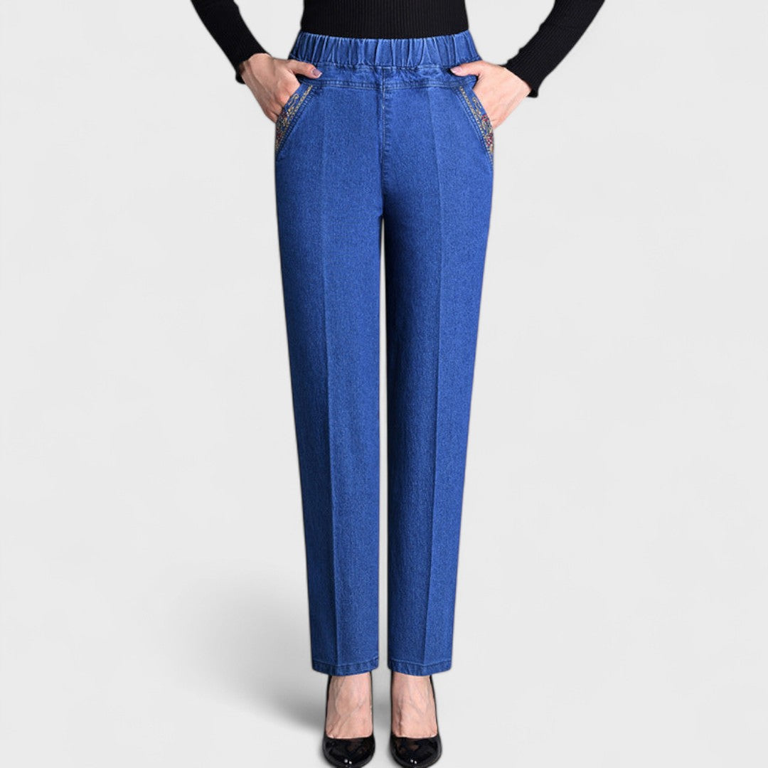 Women's Comfortable Stretch Jeans with Elastic Waist and Pockets