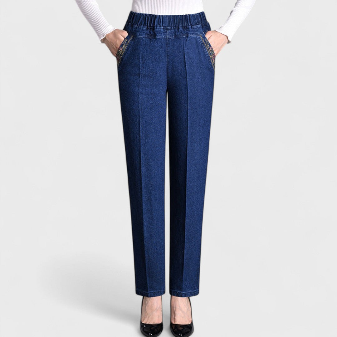 Women's Comfortable Stretch Jeans with Elastic Waist and Pockets
