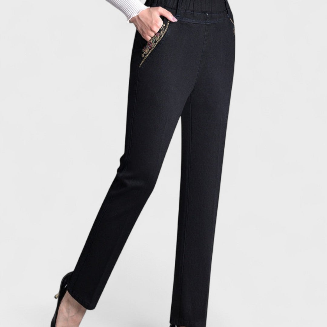 Women's Comfortable Stretch Jeans with Elastic Waist and Pockets