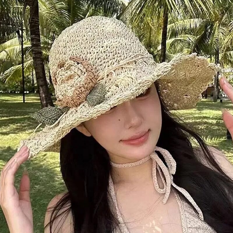 Women's Crochet Sun Hat with Ruffle Detail