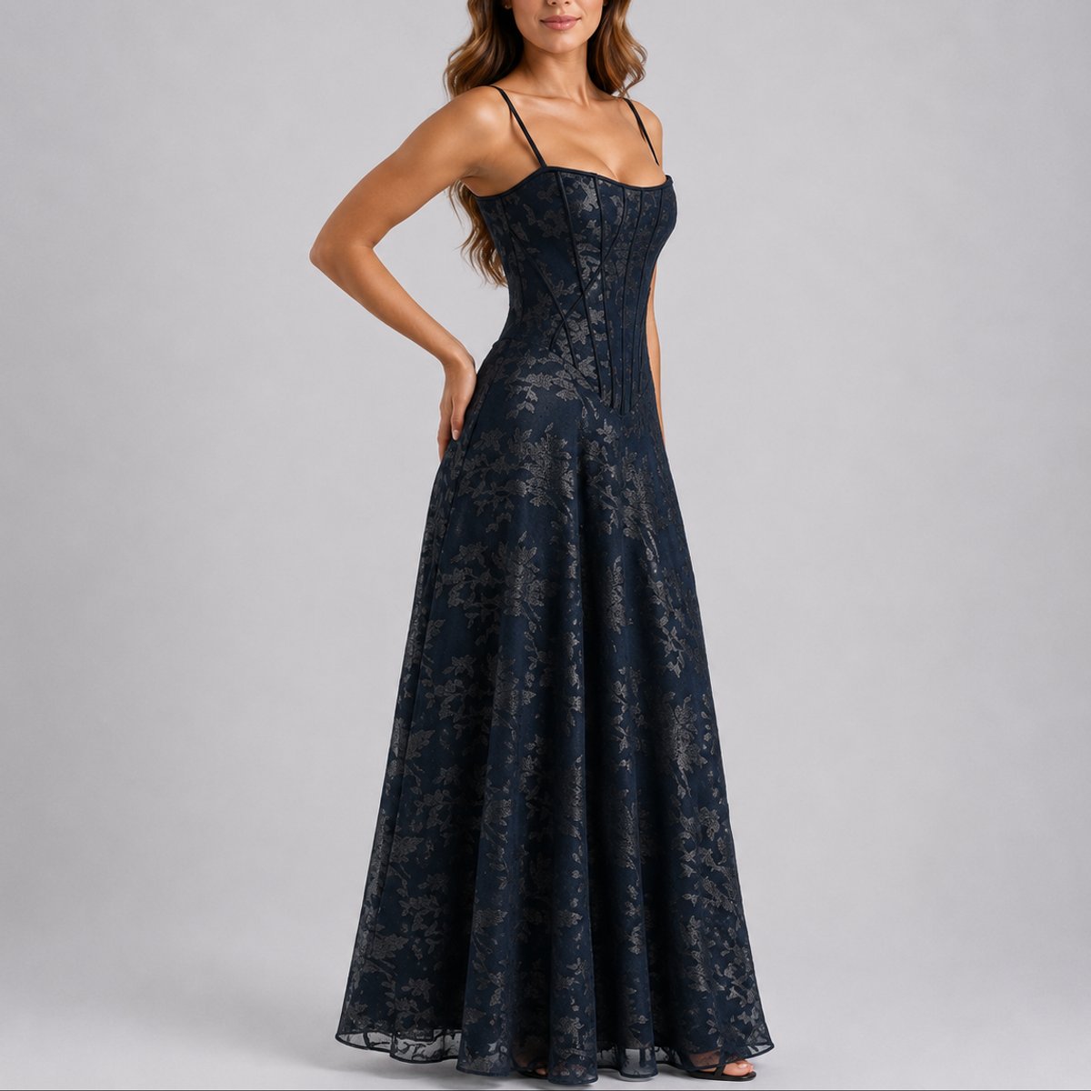 Women's Floral Corset A-Line Maxi Fall Wedding Guest Dress