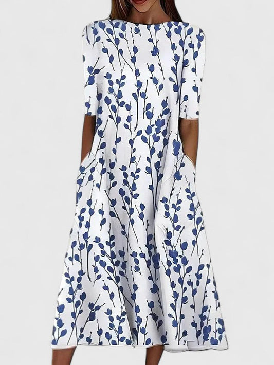Women's Floral Round Neck Summer Dress – Comfortable Fit for Sunny Days