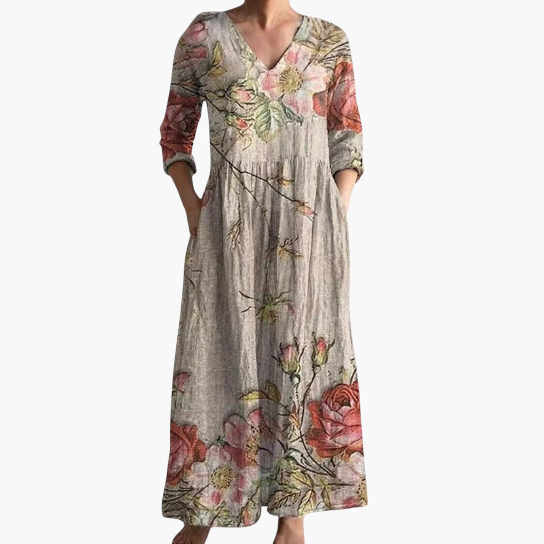 Women's Floral V-Neck Maxi Dress