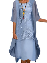 Women's Flowing Sheer-Sleeve Wedding Guest Midi Dress