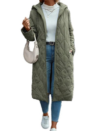 Women's Full-Length Hooded Quilted Coat with Zip – Relaxed Fit