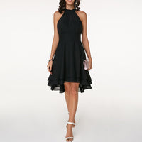 Women's Halter Neck Mini Dress with Layered Hem