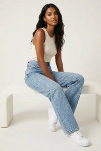 Women's High-Waist Wide-Leg Glitter Straight Jeans