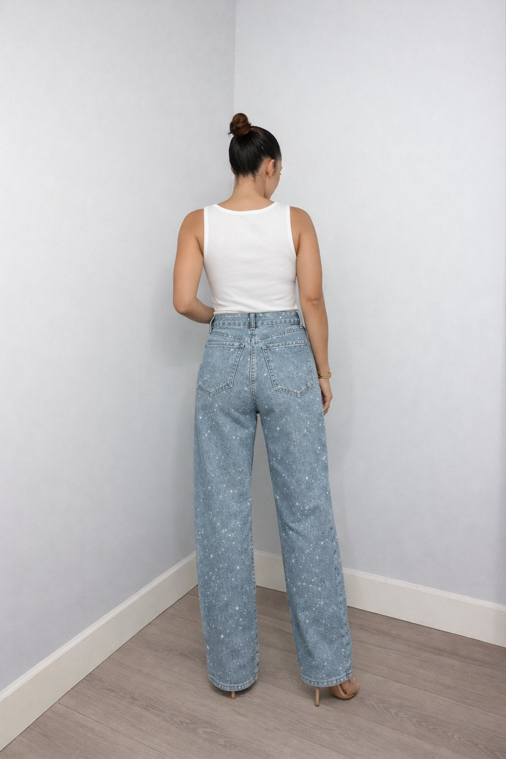 Women's High-Waist Wide-Leg Glitter Straight Jeans