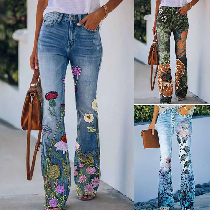 Women's High-Waisted 4-Button Flare Jeans