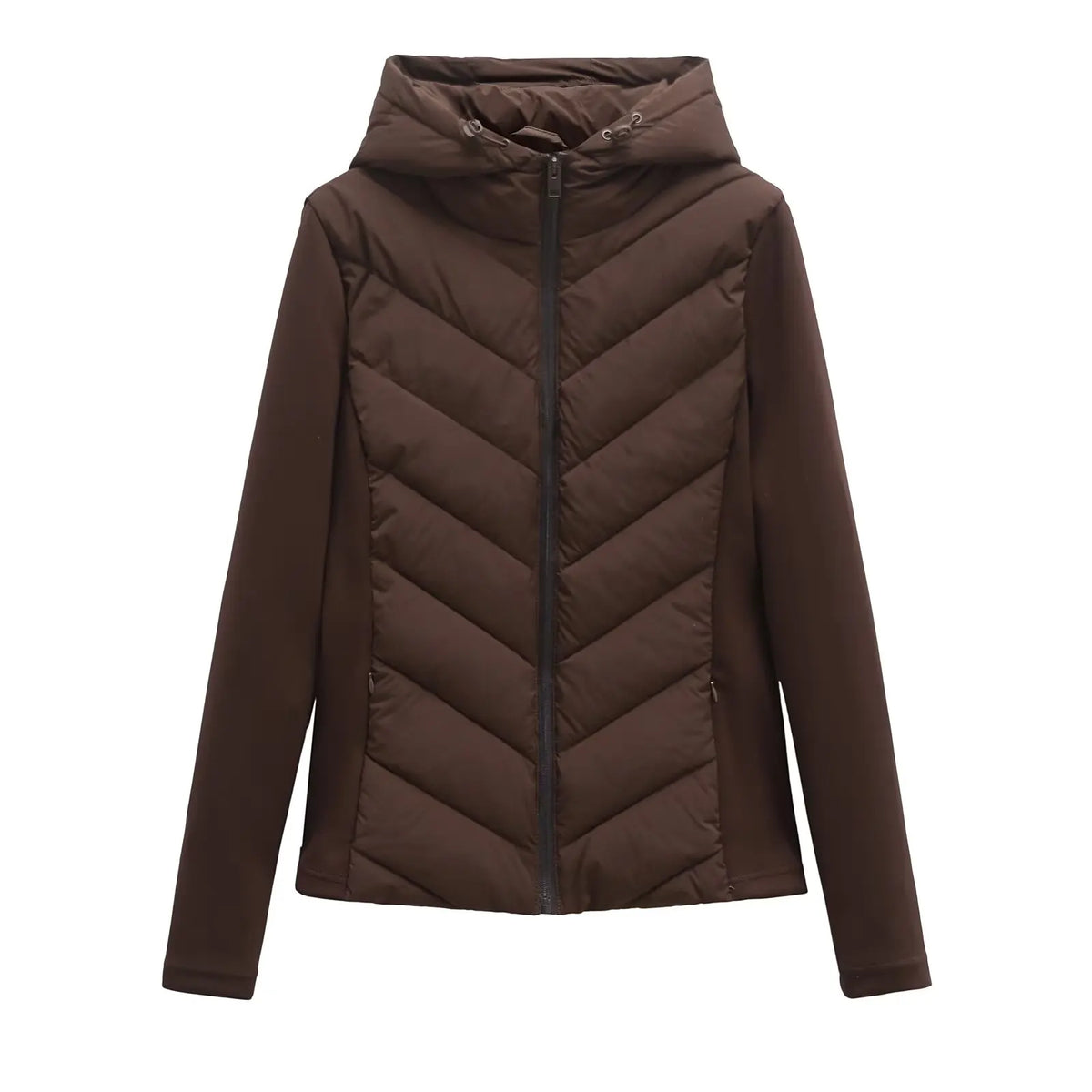 Women's Lightweight Padded Winter Jacket with Hood and Hidden Pockets