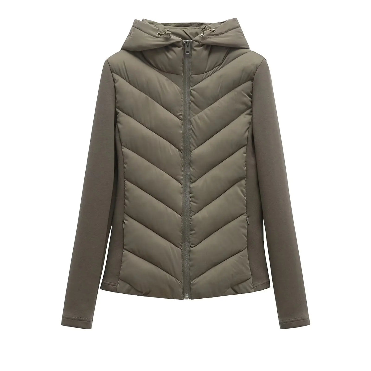 Women's Lightweight Padded Winter Jacket with Hood and Hidden Pockets