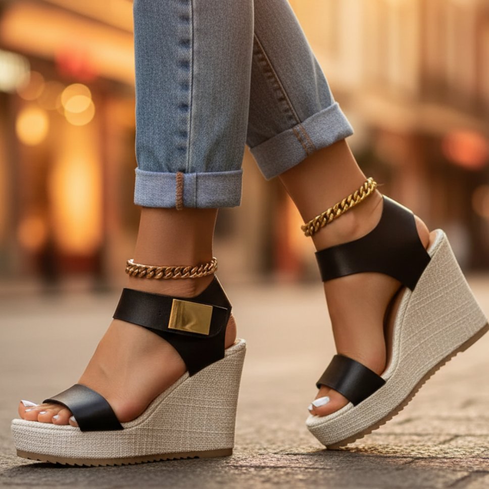 Women's Orthopedic Platform Wedge Sandals with Ankle Strap
