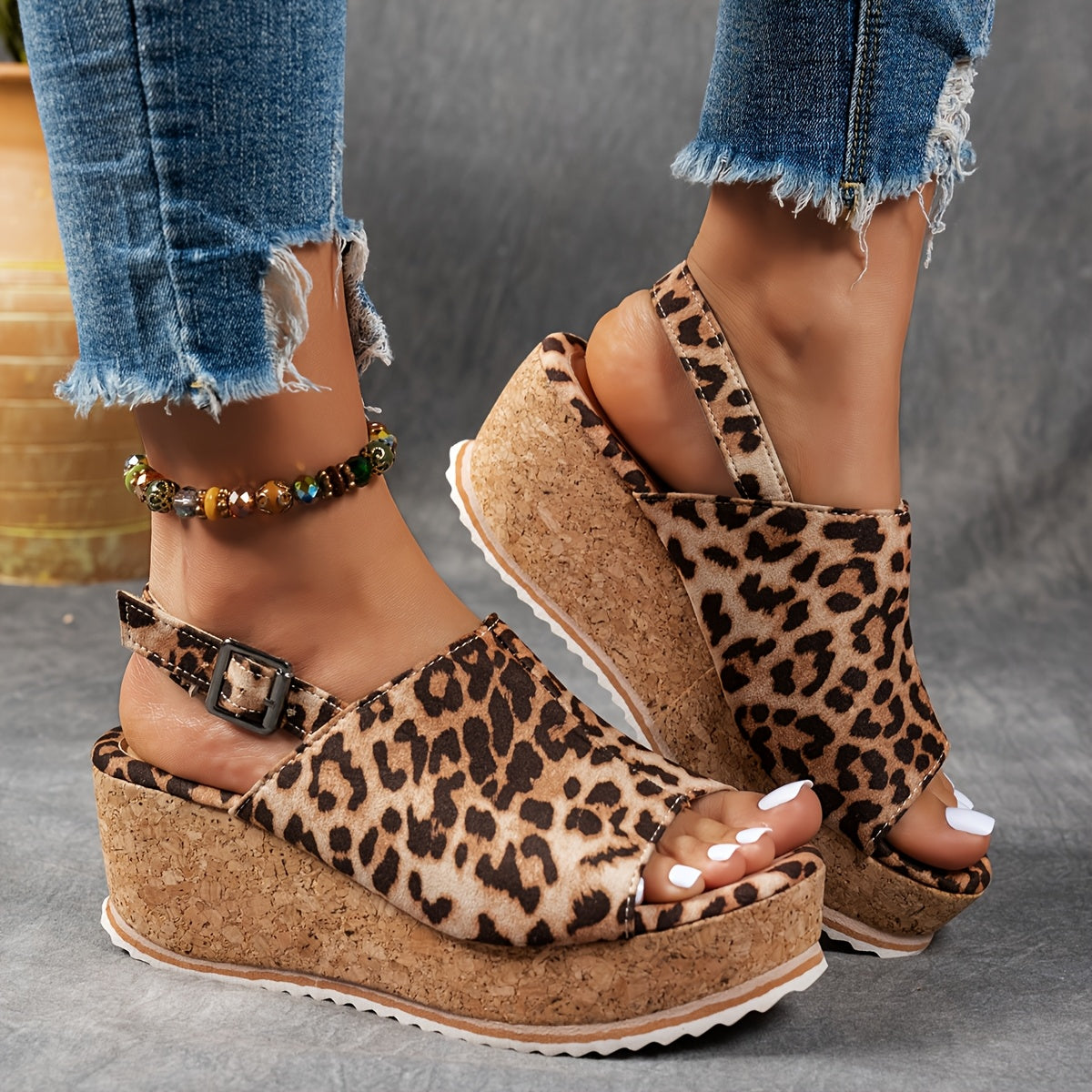 Women's Orthopedic Platform Wedge Sandals with Buckle Strap