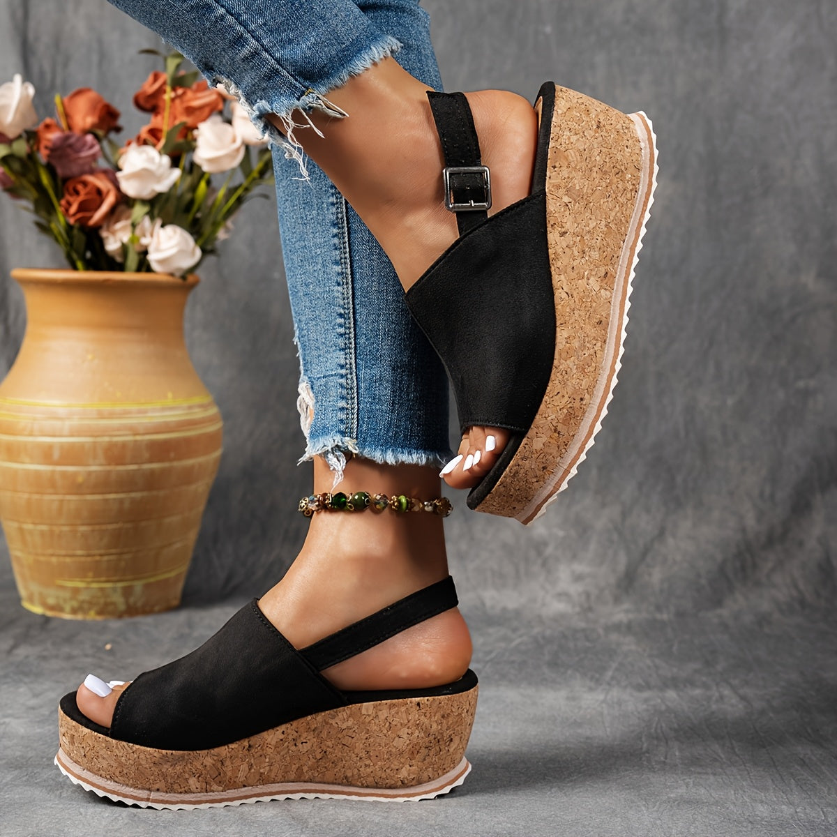 Women's Orthopedic Platform Wedge Sandals with Buckle Strap