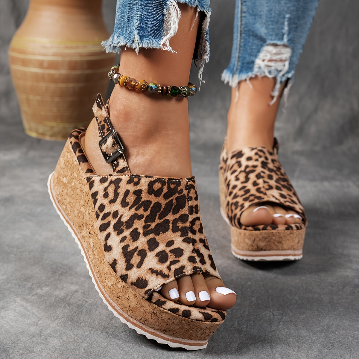 Women's Orthopedic Platform Wedge Sandals with Buckle Strap