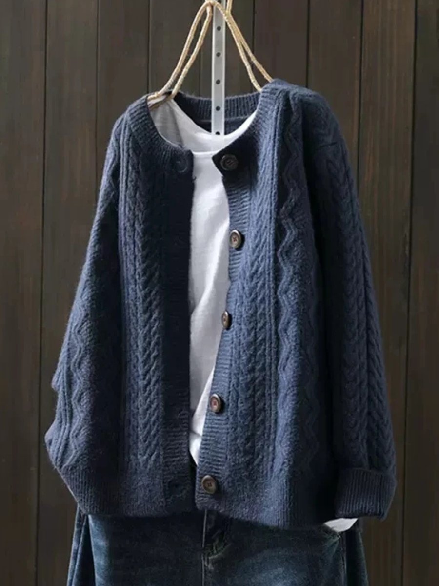 Women's Oversized Cable- Button-Down Cardigan Sweater