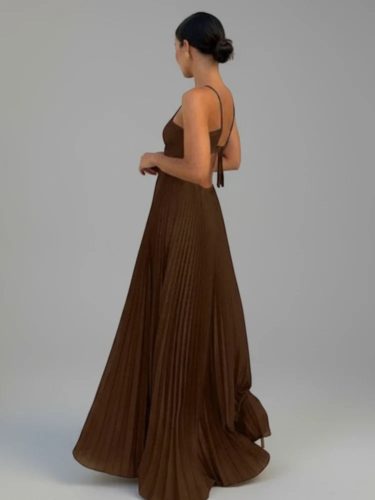 Women's Pleated A-Line Maxi Dress