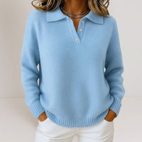 Women's Relaxed-Fit Polo Collar Button-Placket Sweater