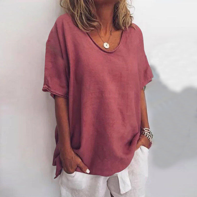 Women's Relaxed V-Neck Elbow-Sleeve Blouse
